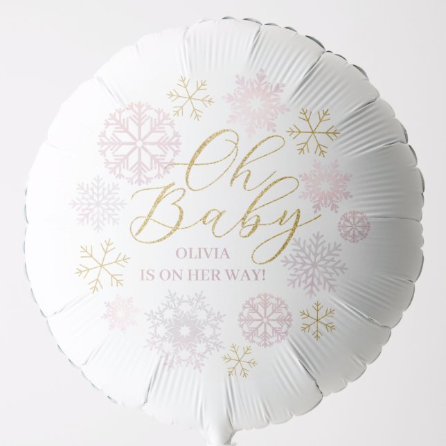 Pink Snowflake Oh Baby Shower Balloon (Front)