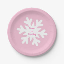 Pink Snowflake Personalized Paper Plates