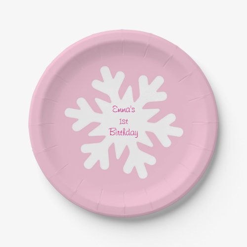 Pink Snowflake Personalized Paper Plates