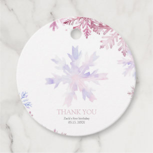 Pink Snowflake Round Favor Tag for First Birthday