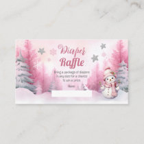 Pink Snowflake Snow Girl Baby Shower Diaper Raffle Enclosure Card