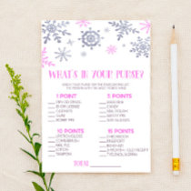 Pink Snowflake What's In Purse Baby Shower Game Stationery
