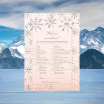 Pink Snowflake What's On Your Phone Shower Game Invitation