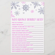 Pink Snowflake Who Knows Mommy Baby Shower Game Stationery