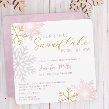 Pink Snowflake Winter Baby Shower | Gold Script