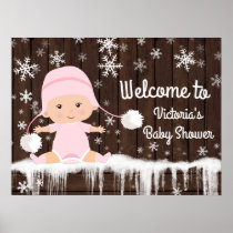 Pink Snowflake Winter Baby Shower Sign