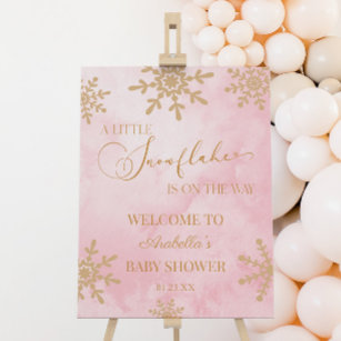 Pink Snowflake Winter Baby Shower Welcome Sign