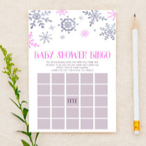 Pink Snowflake Winter Bingo Baby Shower Game Stationery