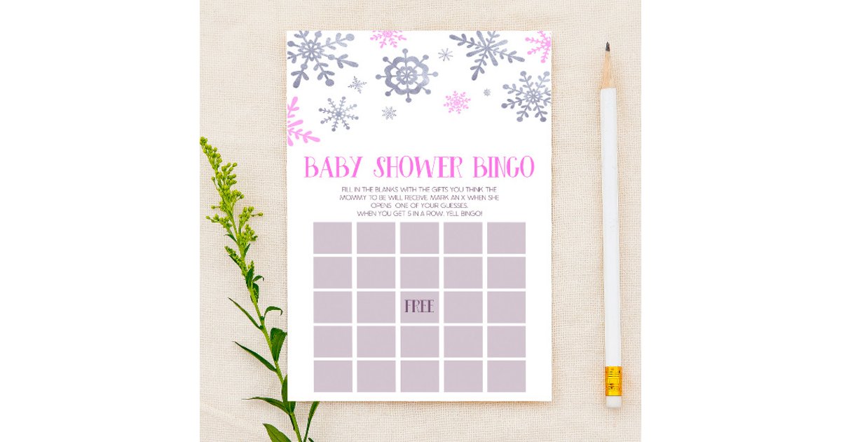 Pink Snowflake Winter Bingo Baby Shower Game Stationery | Zazzle