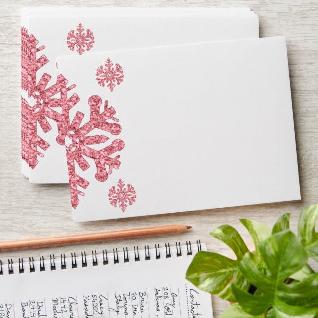 Pink Snowflake Winter Birthday Envelope (Stacked)