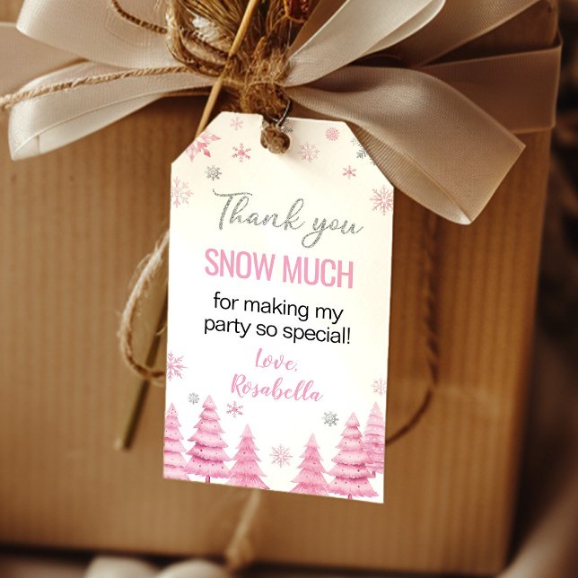 Pink Snowflake Winter Birthday Thank You Gift Tag (Creator Uploaded)