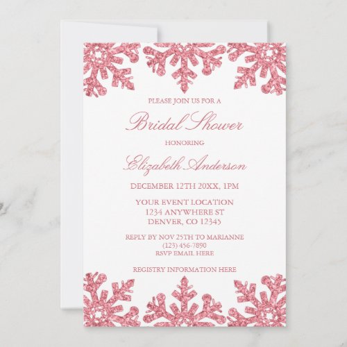 Pink Snowflake Winter Bridal Shower Invitation