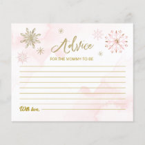 Pink Snowflake Winter Girl Baby Shower Advice Card