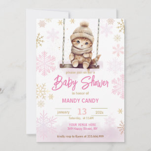 Pink Snowflake Winter Girl Baby Shower Invitation