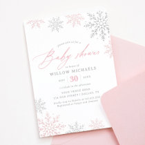 Pink Snowflake Winter Girl Baby Shower Invitation