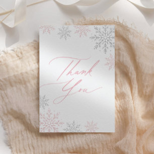 Pink Snowflake Winter Girl Baby Shower Letterpress Thank You Card