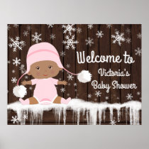 Pink Snowflake Winter Girl Baby Shower Sign