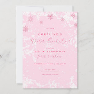 Pink Snowflake Winter Onederland Birthday Invite