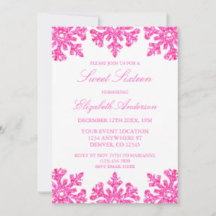 Pink Snowflake Winter Sweet 16 Invitation