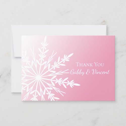 Pink Snowflake Winter Wedding Flat Thank You Notes Invitation