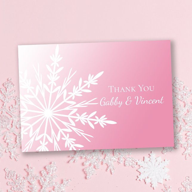 Pink Snowflake Winter Wedding Flat Thank You Notes Invitation (Creator Uploaded)