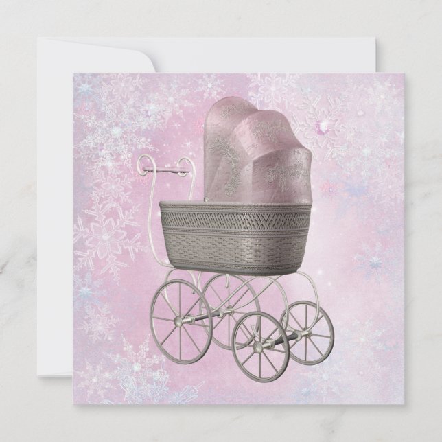 Pink Snowflake Winter Wonderland Baby Shower Invitation (Front)