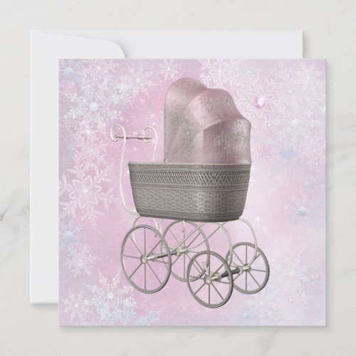 Pink Snowflake Winter Wonderland Baby Shower Announcements
