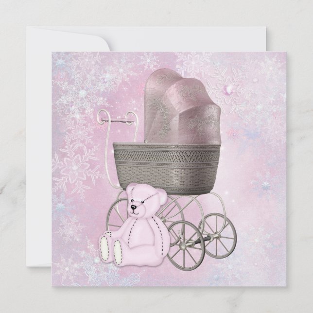 Pink Snowflake Winter Wonderland Baby Shower Invitation (Front)