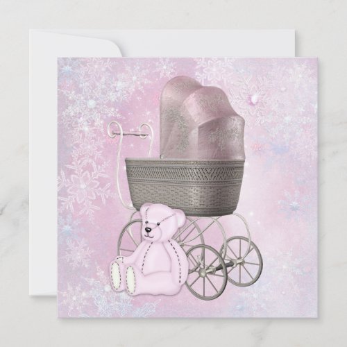 Pink Snowflake Winter Wonderland Baby Shower Custom Invite