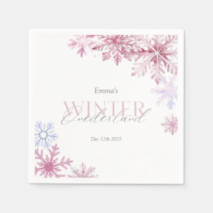 Pink Snowflake Winter Wonderland First Birthday  Napkins