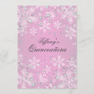Pink Snowflake Winter Wonderland Quinceanera Invitation