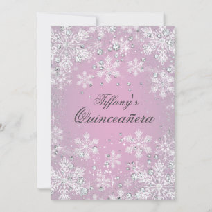 Pink Snowflake Winter Wonderland Quinceanera Invitation