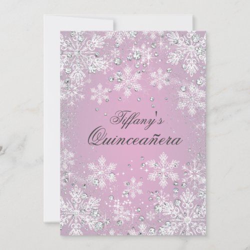 Pink Snowflake Winter Wonderland Quinceanera Invitation