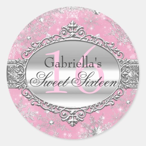 Pink Snowflake Winter Wonderland Sweet 16 Sticker