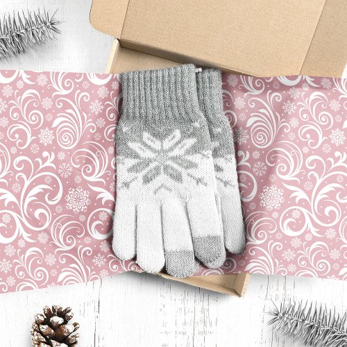 Pink Snowflakes And Swirls Christmas Tissue Paper