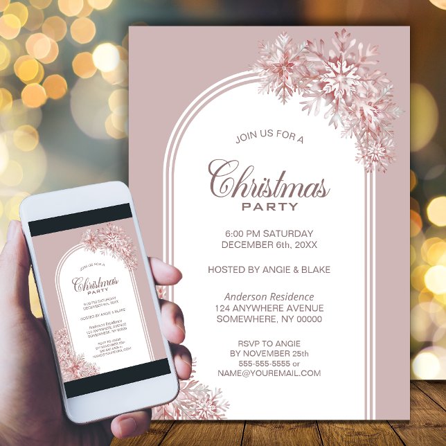 Pink Snowflakes Arch Christmas Party Invitation (Creator Uploaded)