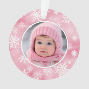 Pink Snowflakes Baby Girl First Christmas Photo Ornament