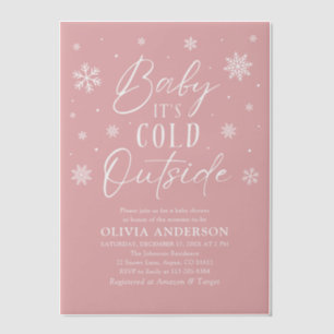 Pink Snowflakes Baby It's Cold Outside Baby Shower Vellum Invitations