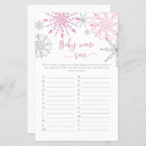 Pink snowflakes baby name race baby shower game