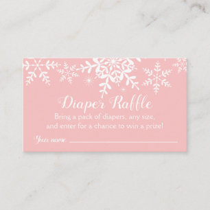 Pink Snowflakes Baby Shower Diaper Raffle Ticket Enclosure Card