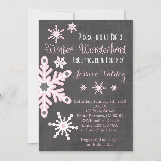 Pink Snowflakes Baby Shower Invitation (Front)