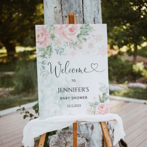 Pink snowflakes baby shower welcome foam board