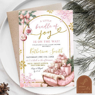 Pink Snowflakes Bundle of Joy Winter Baby Shower Invitation