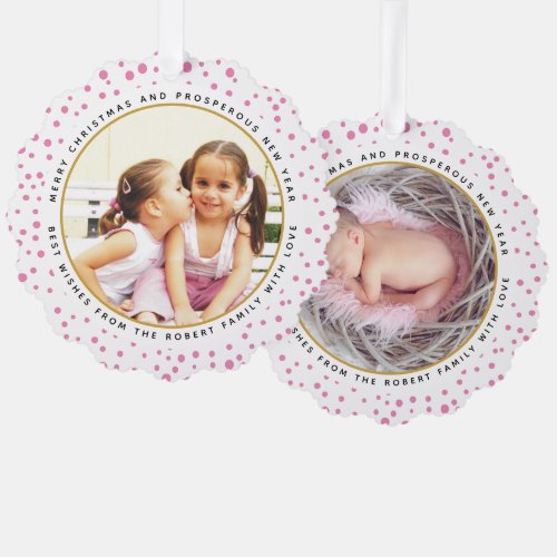 Pink snowflakes Christmas holiday photo paper Ornament Card