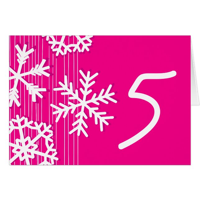 Pink Snowflakes Christmas Table Number Card (Front Horizontal)