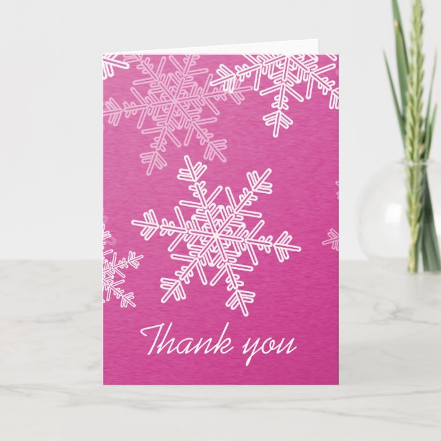 Pink Snowflakes Christmas Thank You Card (Front)