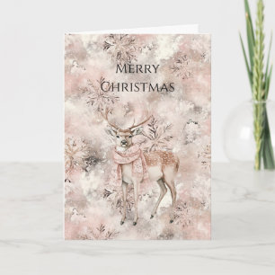 Pink Snowflakes Deer Christmas Card