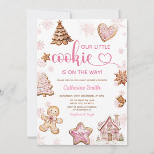 Pink Snowflakes Gingerbread Christmas Baby Shower Invitation