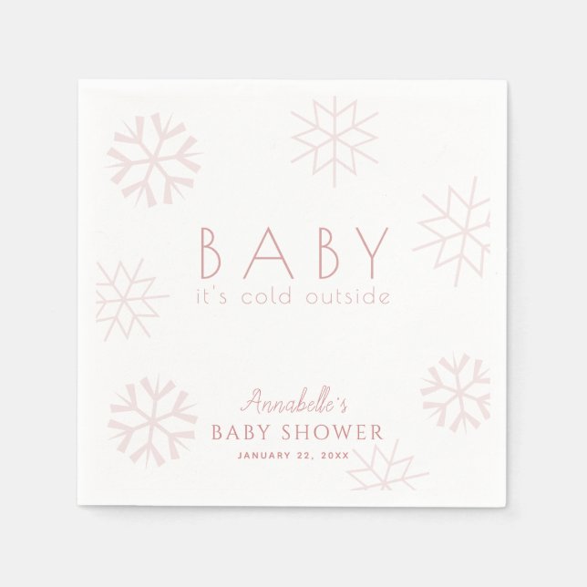 Pink Snowflakes Girl Baby Shower Napkins (Front)
