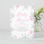 Pink Snowflakes Glitter Winter Baby Shower Invitation (Standing Front)